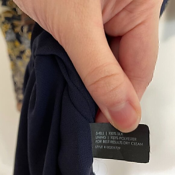 CLUB MONACO Navy Blue Tan Floral Brocade Animal Bird 3/4 Sleeve Mini Shift Dress - Picture 9 of 13